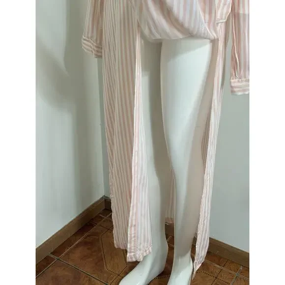 Rococo Striped Viscose Cover Up Dress Size M Long Sleeve Sheer Beach Resort NWT - Picture 5 of 13